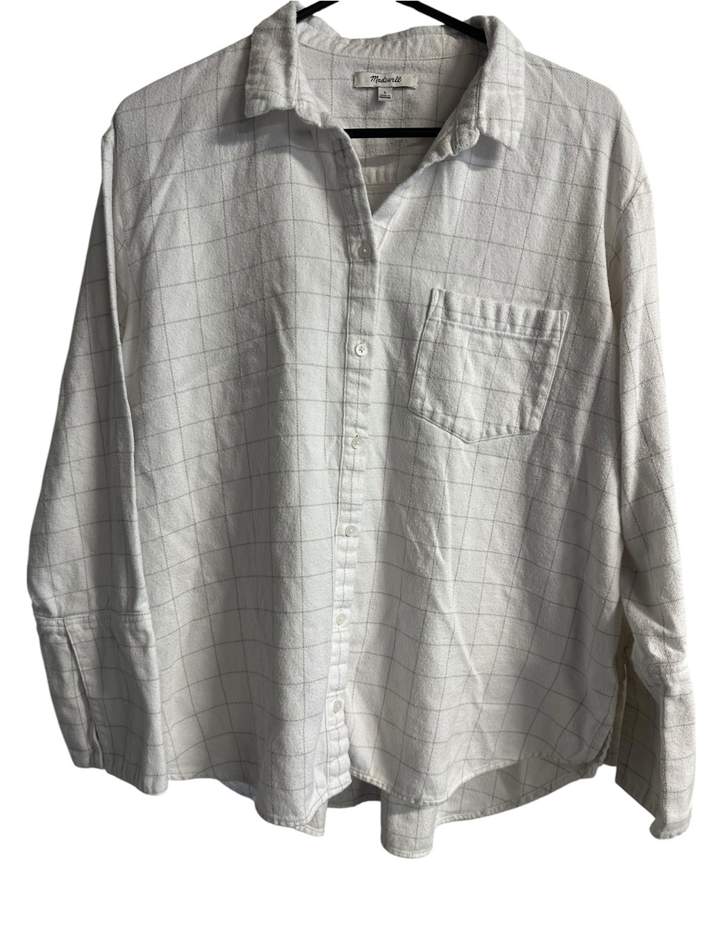Madewell White Windowpane Oversized Button Up Shirt Large